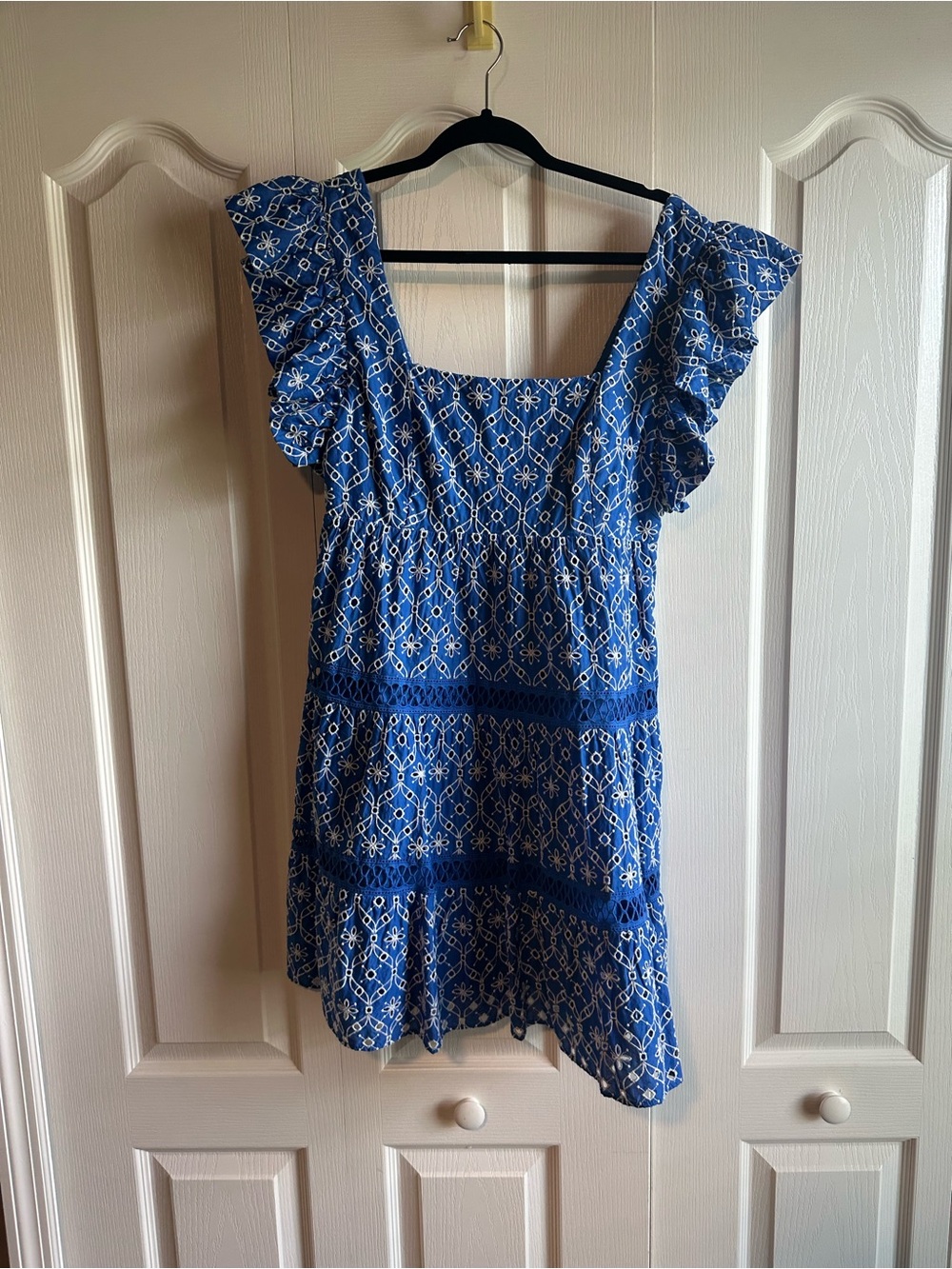 Lilly Pulitzer Blue Printed Square-Neck Ruffle Sleeve Mini Dress